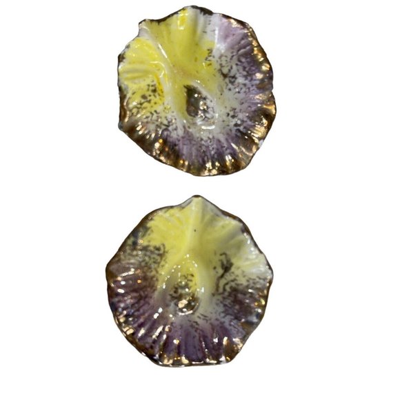 Vtg Set of 2 Commodore Japan Porcelain Purple Flower Candle Holders w/ Stoppers - Picture 8 of 9